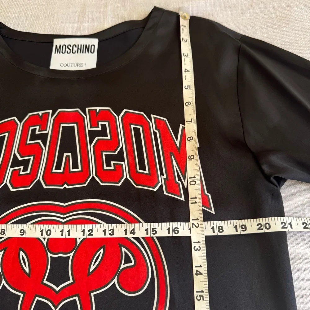 •MOSCHINO Double Question Mark Black and Red Stretch Dress Shirt Size US 6